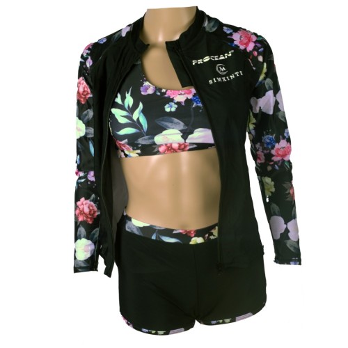 Lycra dames 3-delig zwempak Bloemetjes